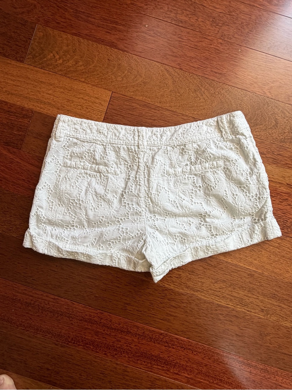 LONDONJEAN Women's White Eyelet Lace Jean Shorts - Picture 2 of 6